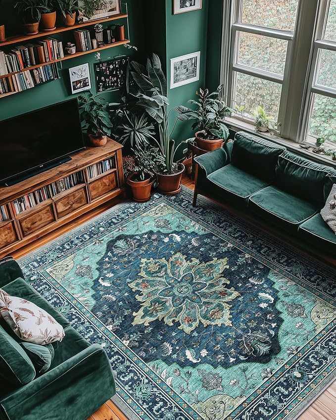 RELEANY Area Rugs 8'x10' Washable Non-Slip, Floral Vintage Distress Print - Image 2