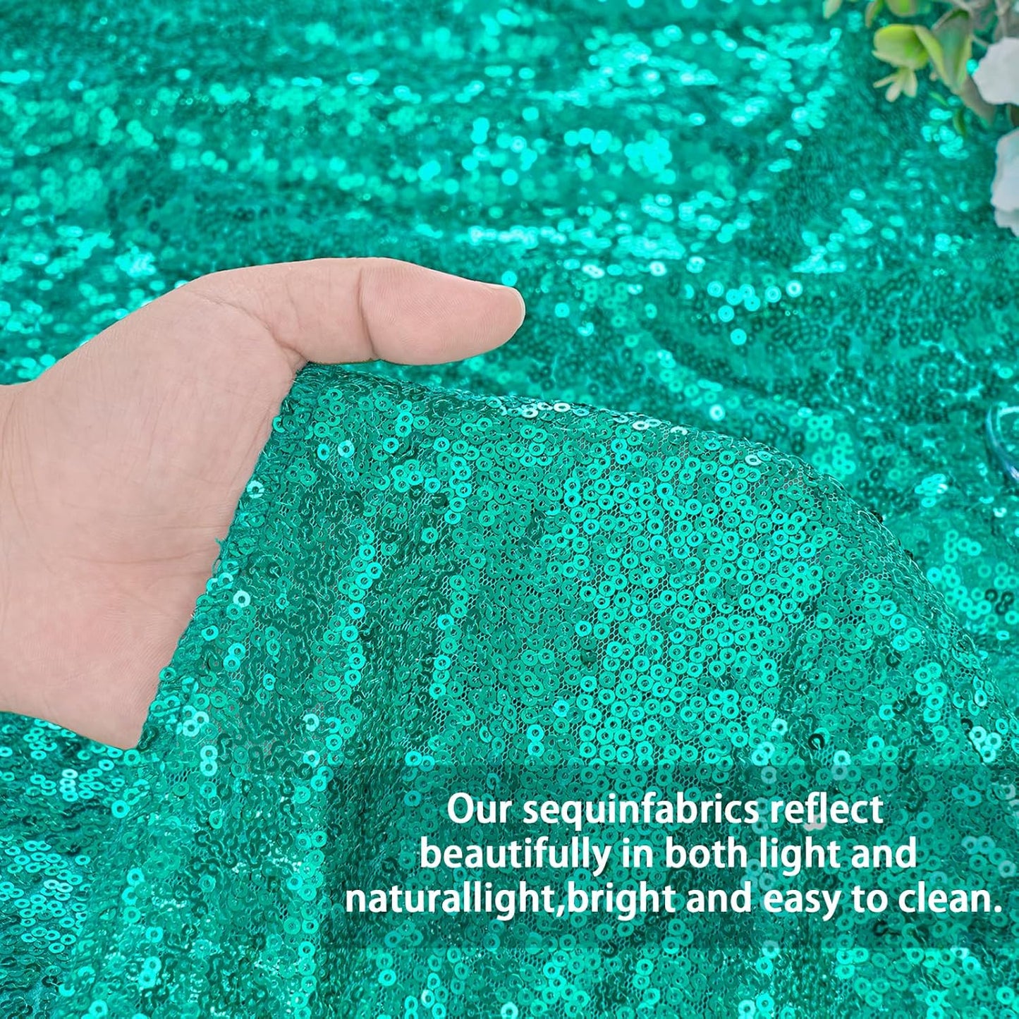 QueenDream Lake Green Tablecloth Party Decorations: Sequin Fabric Cover Drapes 60x102 Inch Tablecloth 16st Birthday Cake Table Mermaid Decor