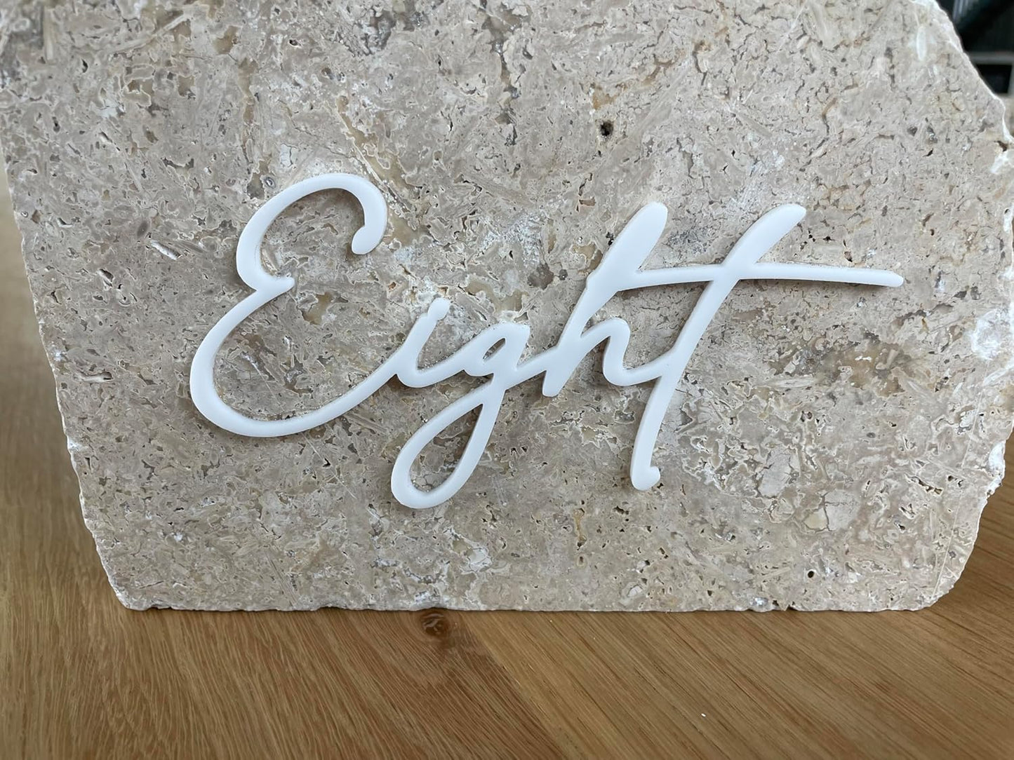 Cursive Wedding Table Number SET, DIY thin modern Black or White acrylic cutouts with silicone glue included. Words only, no backing (One - Twenty, Gloss White)