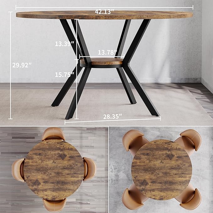 MECHYIN Round Dining Table for 2-4, 42 Inch Wood Kitchen & Dining Room Tables - Image 2