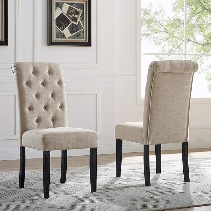 Roundhill Furniture Leviton Solid Wood Tufted Parsons Dining Chairs - Image 3