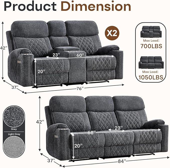 HAOMARKETS 3-Piece Power Recliner Sofa Set - Image 2