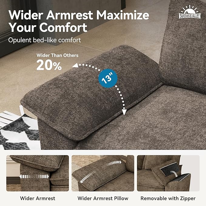 SUNSHINE VALLEY 3 Piece Living Room Sofa Furniture Set, Oversized Chenille 2 - Image 4