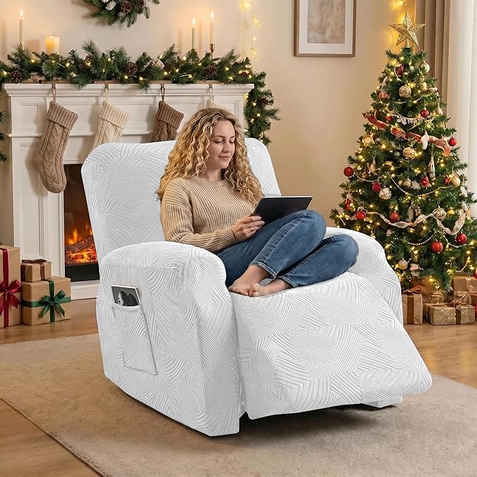 Oversized Recliner Chair Covers, 4-Piece Stretch Geometric Strokes Jacquard - Image 5