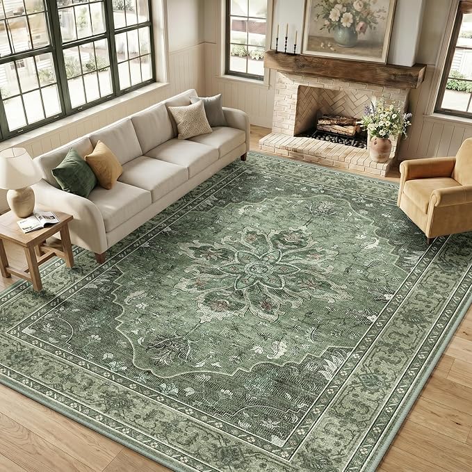 RELEANY Area Rugs 9'x12' Washable Non-Slip, Floral Vintage Distress Print - Image 3