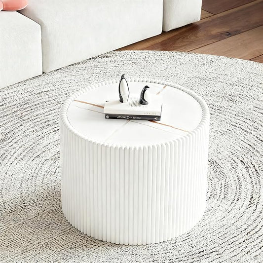 SSLine Round Drum Coffee Table Modern Sintered Stone Top Side End Table in by SSLine