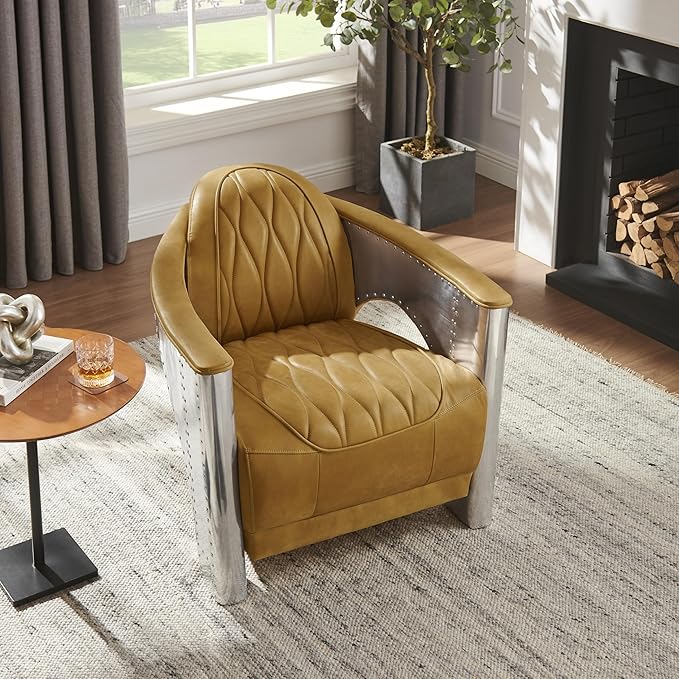 Art Leon Genuine Leather Chair, Mid Century Industrial Accent Arm Chair - Image 6