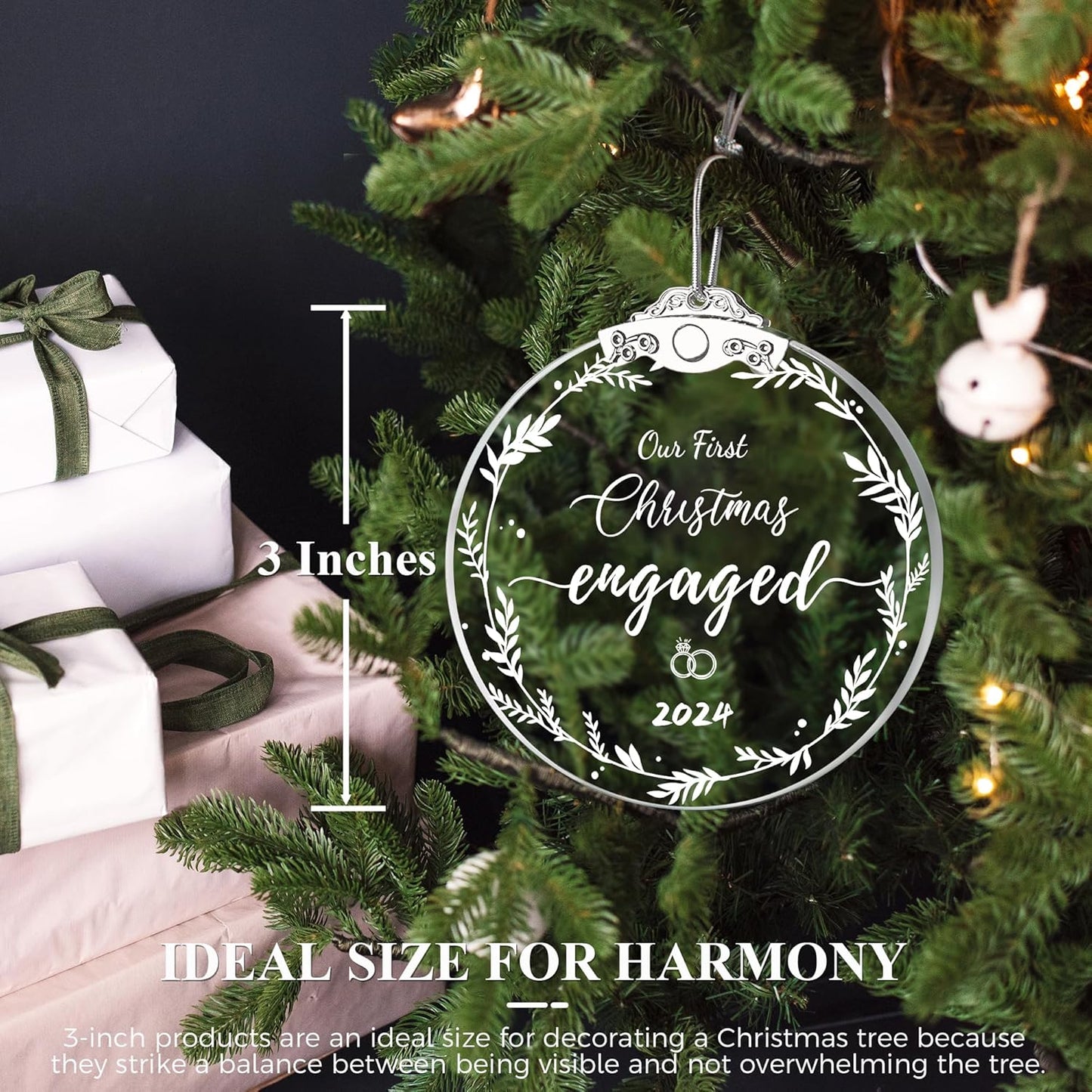 Our First Christmas Engaged Ornaments 2024 for Bridal, Engagement Gifts for Couples, Wedding Gift, Bridal Shower Gift, Glass Engaged Ornaments for Her, Newlywed