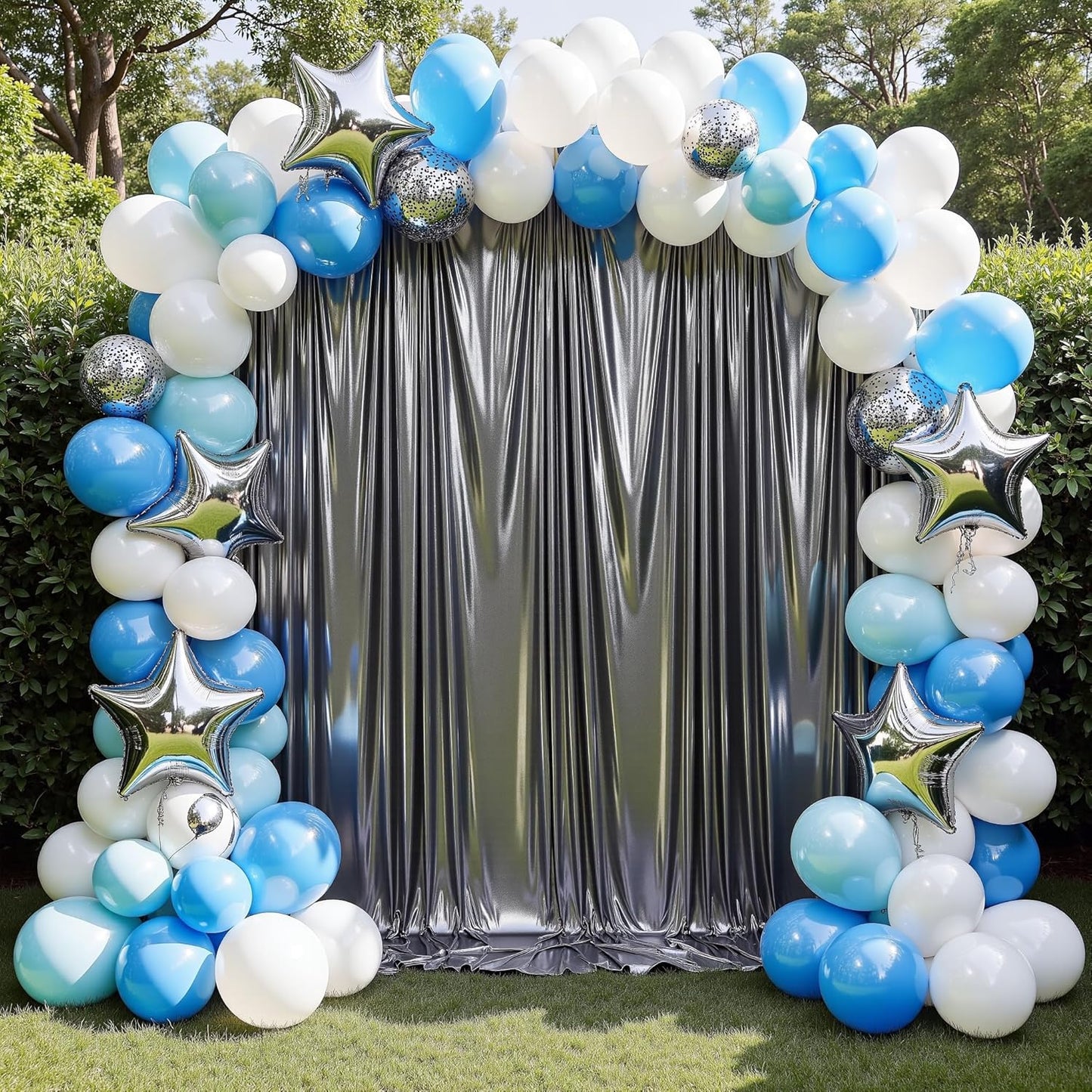 gogoparti 20x10FT Charcoal Silver Sequin Backdrop Curtain - 4 Panels of 5x10FT Wrinkle-Free Glitter Drapes for Photography, Birthdays, Weddings & Graduations