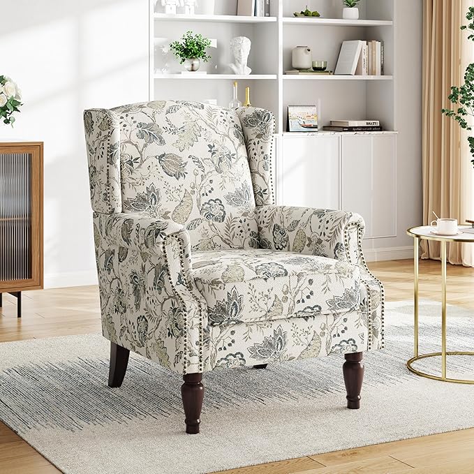 Pia Ricco Set of 2 Floral Accent Chairs, High Back Upholstered Armchairs - Image 7