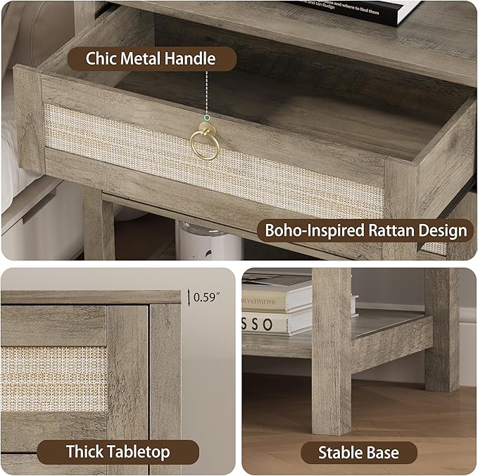 Xixini Nightstand wih 2 Drawers & Open Shelf, Small Mid Century Modern Night - Image 5