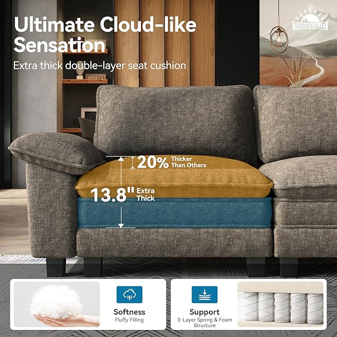 SUNSHINE VALLEY 3 Piece Living Room Sofa Furniture Set, Chenille 2 Comfy Cloud - Image 3