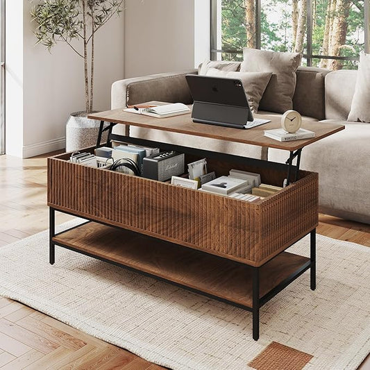 Walnut Coffee Table with Storage, Rectangle Lift Top Coffee Table, Modern Wood by BIZOEIRON