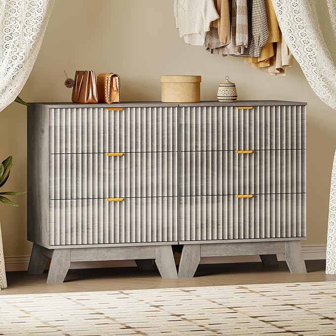 BORNOON Fluted 3 Drawer Dresser, 30.3" Tall Compact Modern Boho Chest of Drawers - Image 7