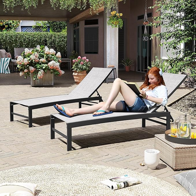 Crestlive Products Pool Lounge Chair Outdoor Set of 2, Chaise Lounge Chairs - Image 8