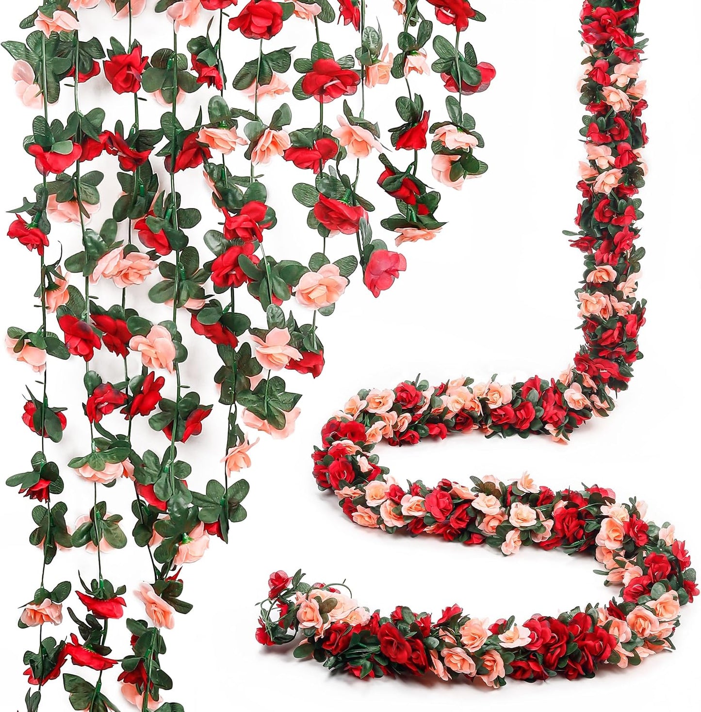 Miracliy 5 Pack 47 FT Fake Rose Vine Flowers Plants Artificial Flower Hanging Rose Ivy Home Hotel Office Wedding Party Garden Craft Art Déco