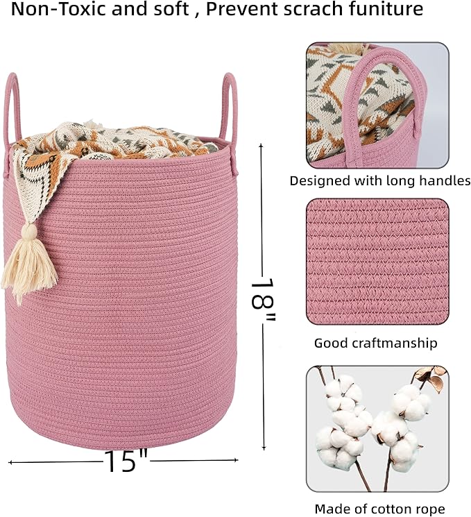 XUANGUO Cotton Rope Laundry Basket Hamper - Image 2