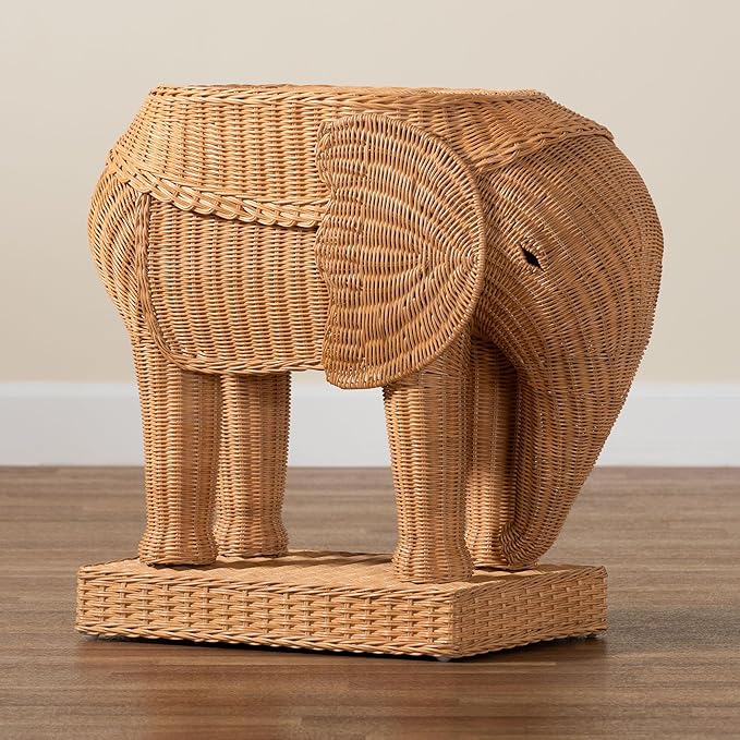 Bali & pari Elissa Bohemian Light Honey Rattan Elephant End Table - Image 9