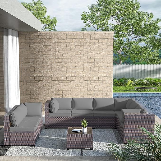 Outdoor Patio Furniture Set, 9 Pieces Outdoor Sectional Furniture Patio Set - Image 6