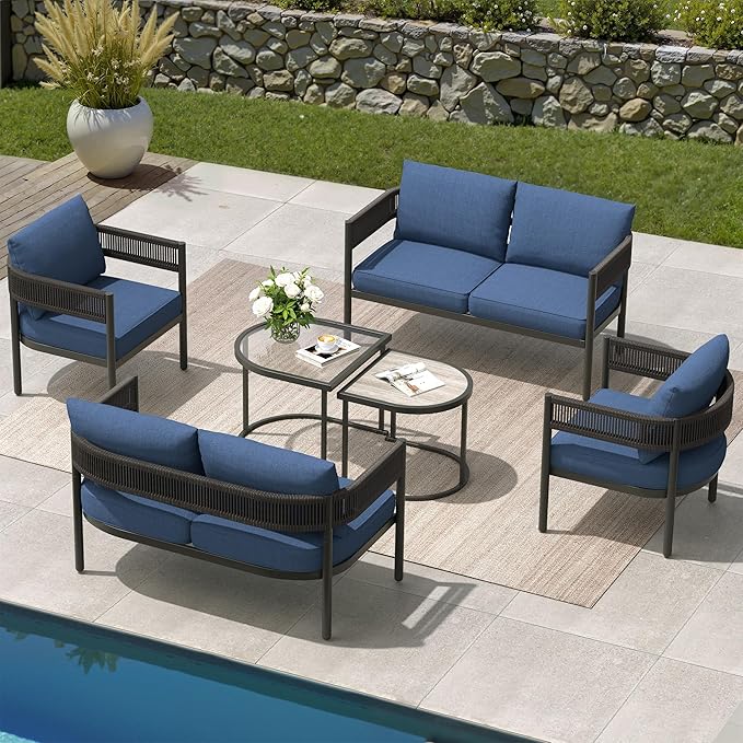 Grand patio 6-Piece Outdoor Furniture Set, 6 Seats Wicker Sofa Conversation Set - Image 9
