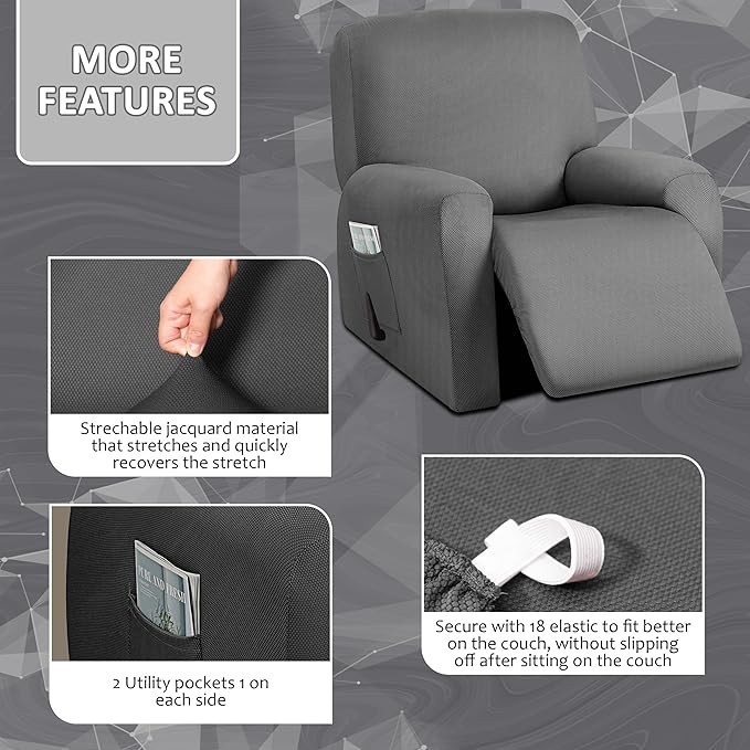 ULTICOR 4-Piece, 1 Seat Recliner Cover, Yarn Dyed Reclining Chair Covers - Image 3