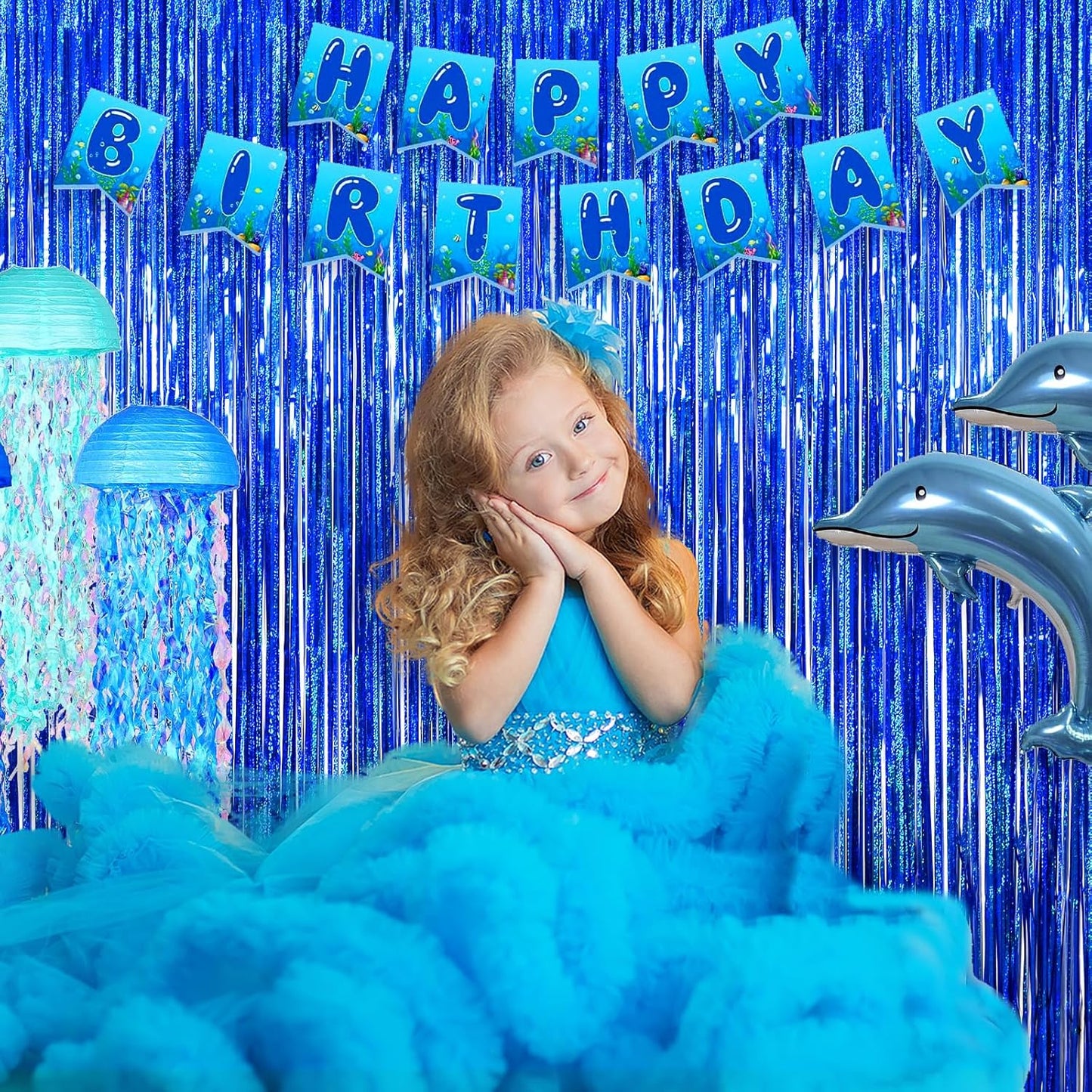 Melsan 2 Pack 3.2 ft x 8.2 ft Tinsel Foil Fringe Curtains Backdrop, Sparkle Metallic Tinsel Foil Curtains for 4th of July Independence Day Patriotic Decorations Party Photo Booth Props, Navy