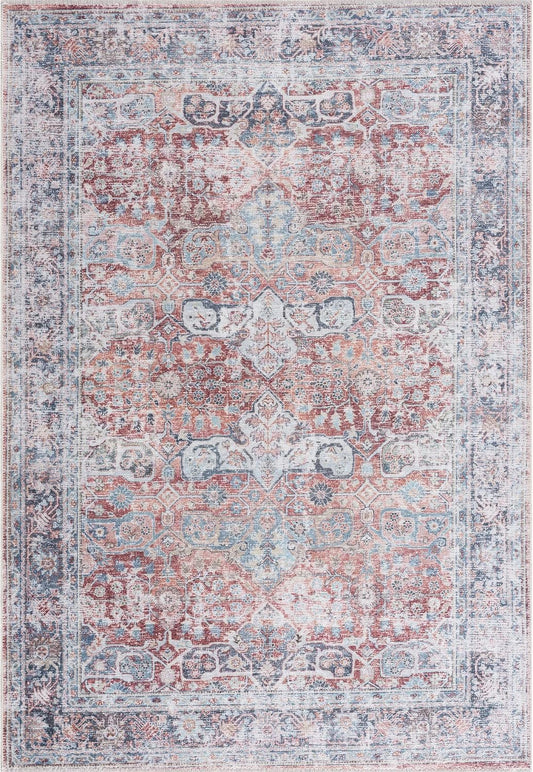 Bloom Rugs Caria Washable Non-Slip 8x10 Rug - Brick/Dark Blue Traditional Area Rug for Living Room, Bedroom, Dining Room, and Kitchen - Exact Size: 7'8" x 10'