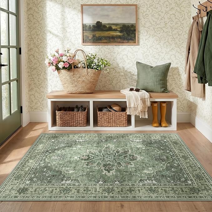 RELEANY Area Rugs 3'x5' Washable Non-Slip, Floral Vintage Distress Print - Image 2