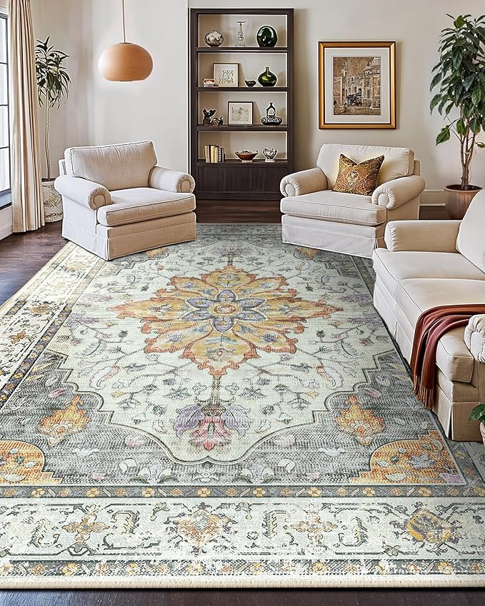 RELEANY Area Rugs 9'x12' Washable Non-Slip, Floral Vintage Distress Print - Image 7
