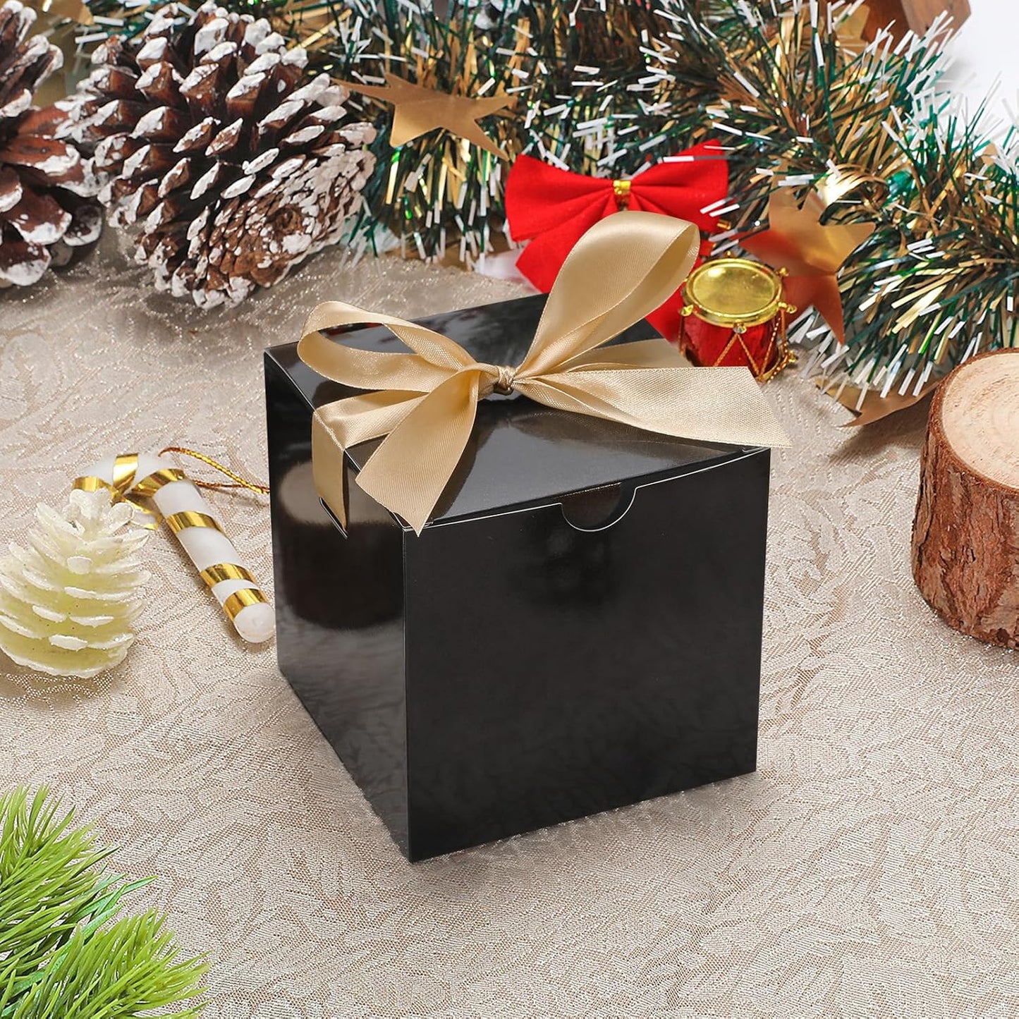 DOYIDE 20 Pack Small Gift Boxes, 6x6x6 Inch Black Elegant Paper Boxes with Ribbons, Christmas Gift Box Crafting, Wedding Party Favor, Cupcake, Candy, Bridesmaids Proposal Box