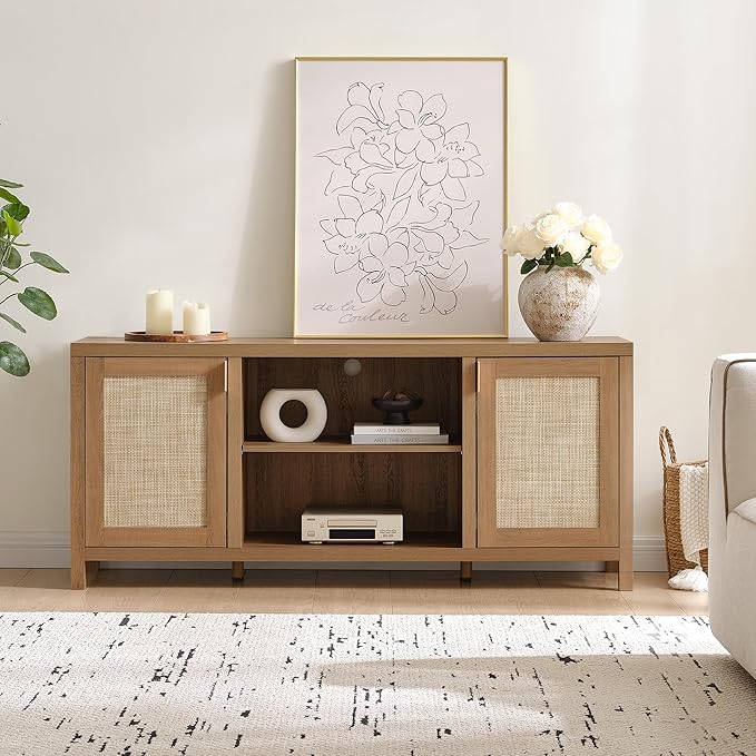 SICOTAS TV Stands for Living Room : Rattan TV Console Cabinet - Image 5