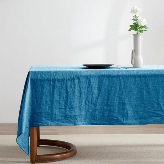 EVERLY 100% Pure Linen Rectangle Tablecloths 60x84Inches for Dining,Buffet Parties,Picnic,Events,Weddings and Restaurants,Decorative Halloween,Thanksgiving Machine Washable Tablecloths-Blue