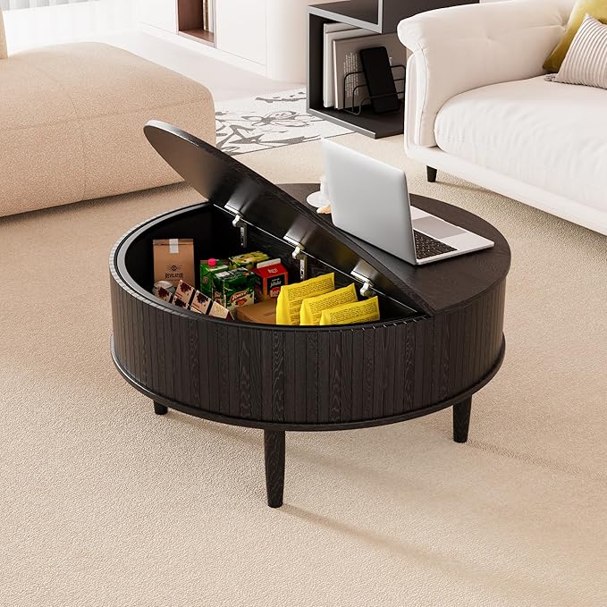 Round Fluted Lift Top Coffee Table - Image 4