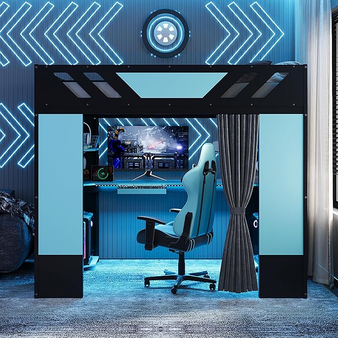 Full Size Wood Loft Bed with Built-in Workstation, Smart Storage, RGB Lighting - Image 3