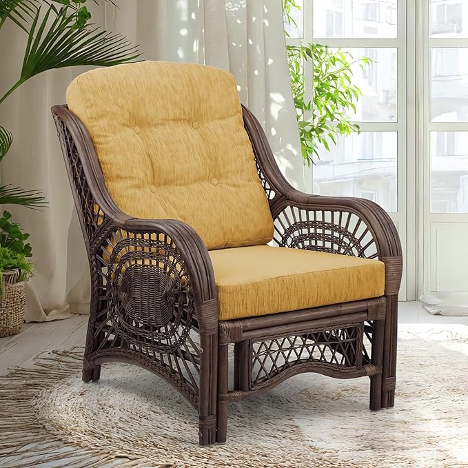 Malibu Lounge Living Accent Armchair Natural Rattan Wicker Handmade Design by Wickerix