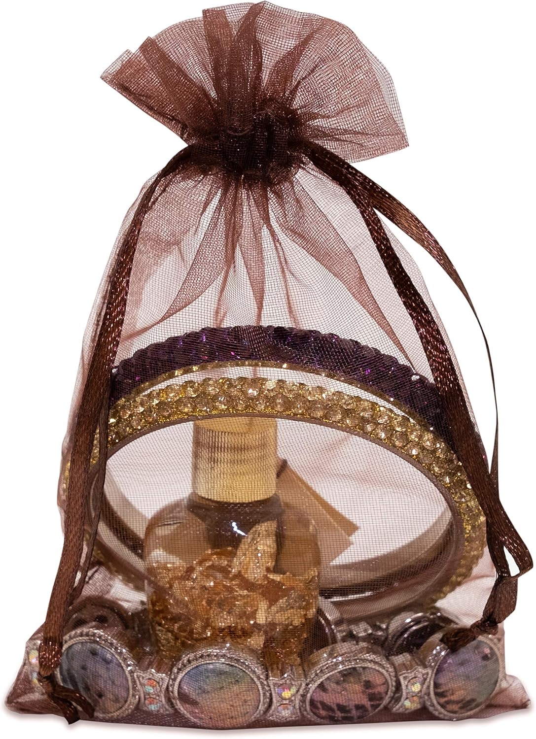 TheDisplayGuys 100-Pack 4x6 Brown Sheer Organza Gift Bags with Drawstring, Jewelry Candy Treat Wedding Party Favors Mesh Pouch