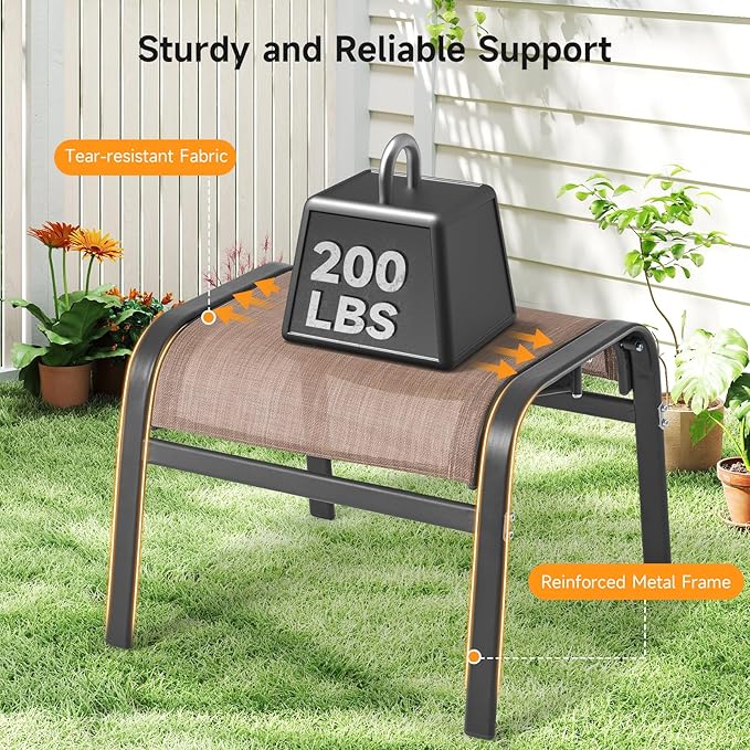 ONBRILL Outdoor Ottoman Set of 2, All Weather Outdoor Foot Stool - Image 4