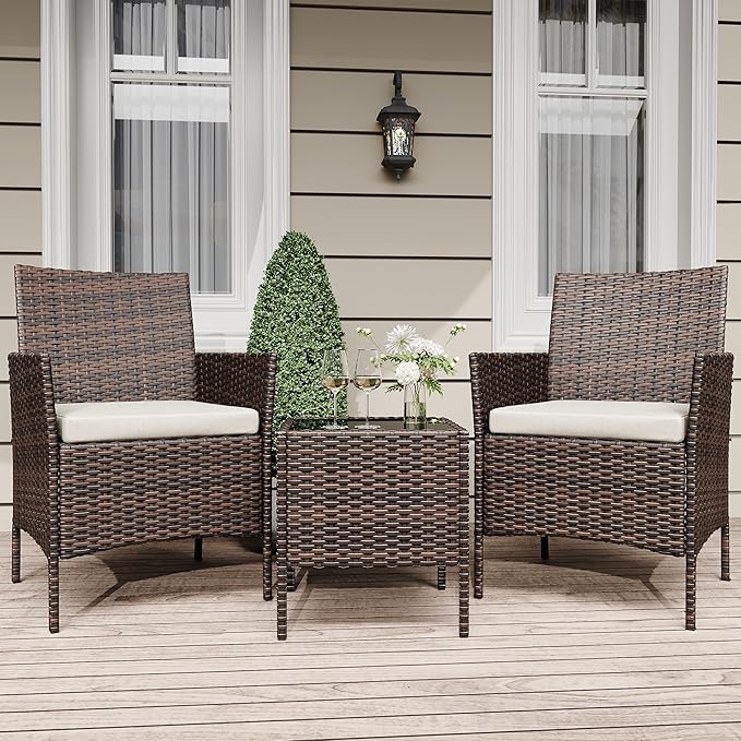 GarveeLife 3-Piece Patio Furniture Set, Rattan Outdoor Furniture by GarveeLife