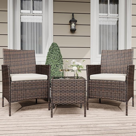 GarveeLife 3-Piece Patio Furniture Set, Rattan Outdoor Furniture by GarveeLife