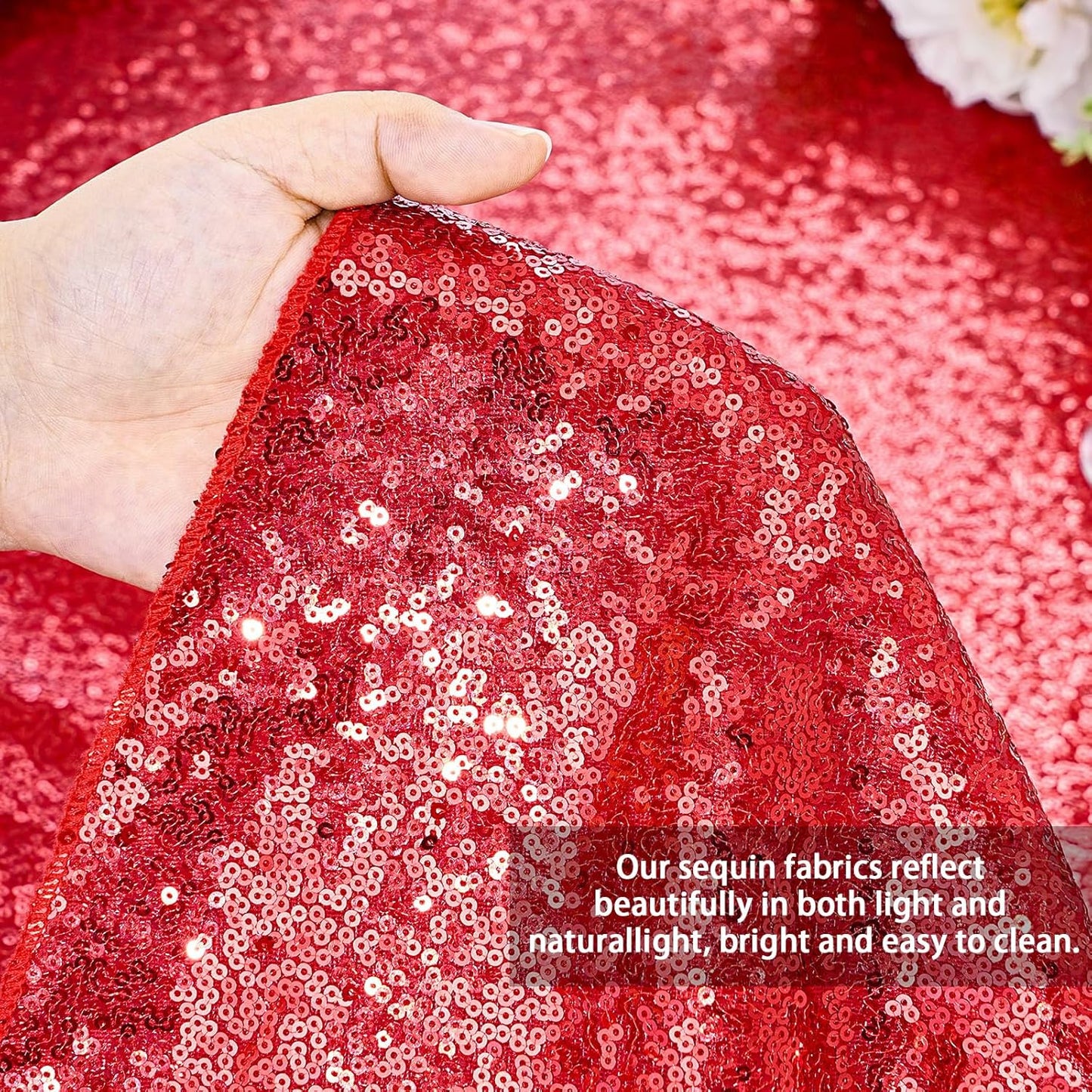 QueenDream Sparkly Sequin Tablecloth - Red Table Cloth 50x80 Inches Rectangle Table Overlay Fabric for Birthday Parties Baby Shower Decoration