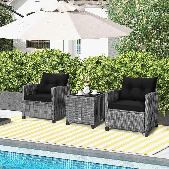 HAPPYGRILL 3 Pieces Patio Conversation Set, Outdoor Furniture Set PE Rattan - Image 2