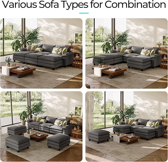 LINSY HOME 123" Modular Sectional Sofa, 3-Seat Corduroy Modern Cloud Couch - Image 7