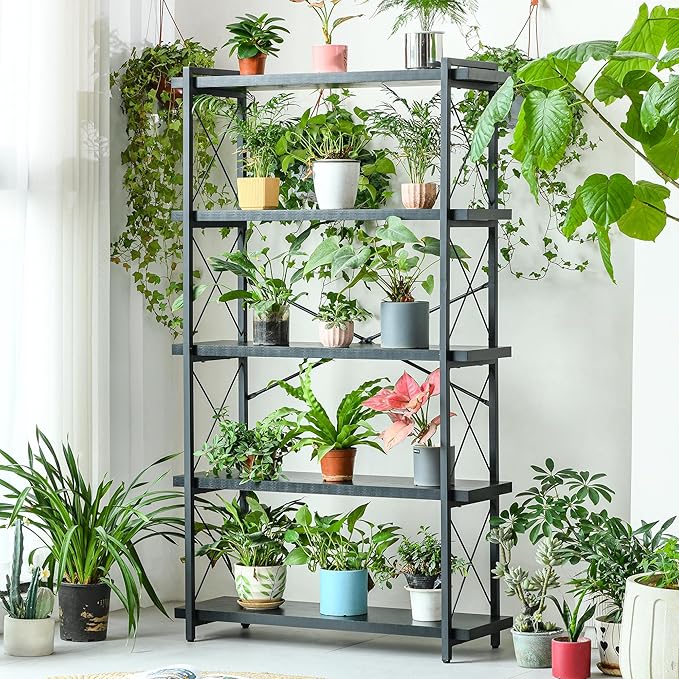 HCHQHS Bookshelf, 5-Tier Industrial Bookcase, Freestanding Tall Bookshelves - Image 8