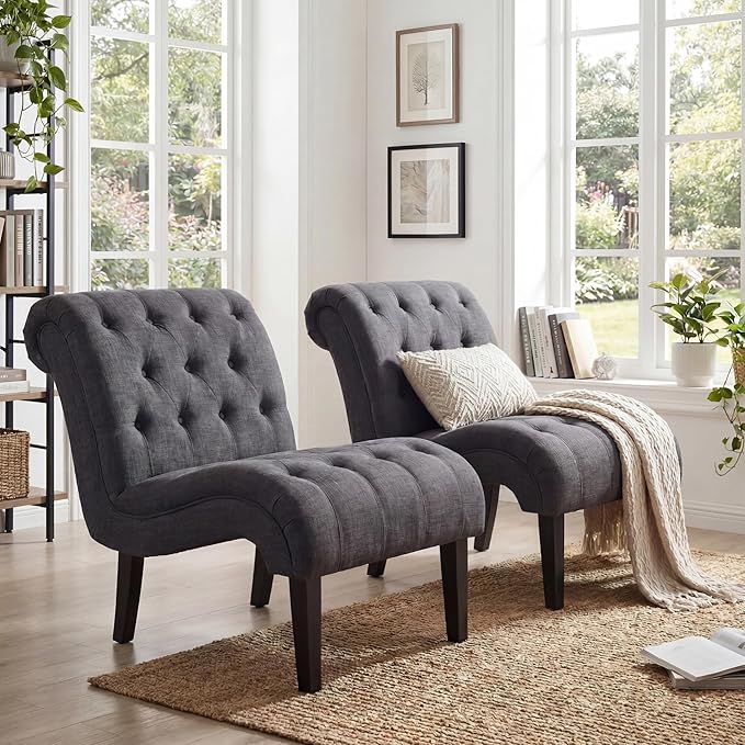 Accent Chairs Set of 2 Upholstered Living Room Bedroom Side Chairs Curved by lightupyourlife