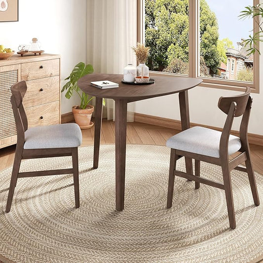 P PURLOVE Modern 3 Piece Table Set, Triangular Table and 2 Curved Wood Chairs by PPURLOVE
