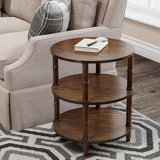3-Tier Solid Wood Round End Table, Sofa Side Table - Image 4