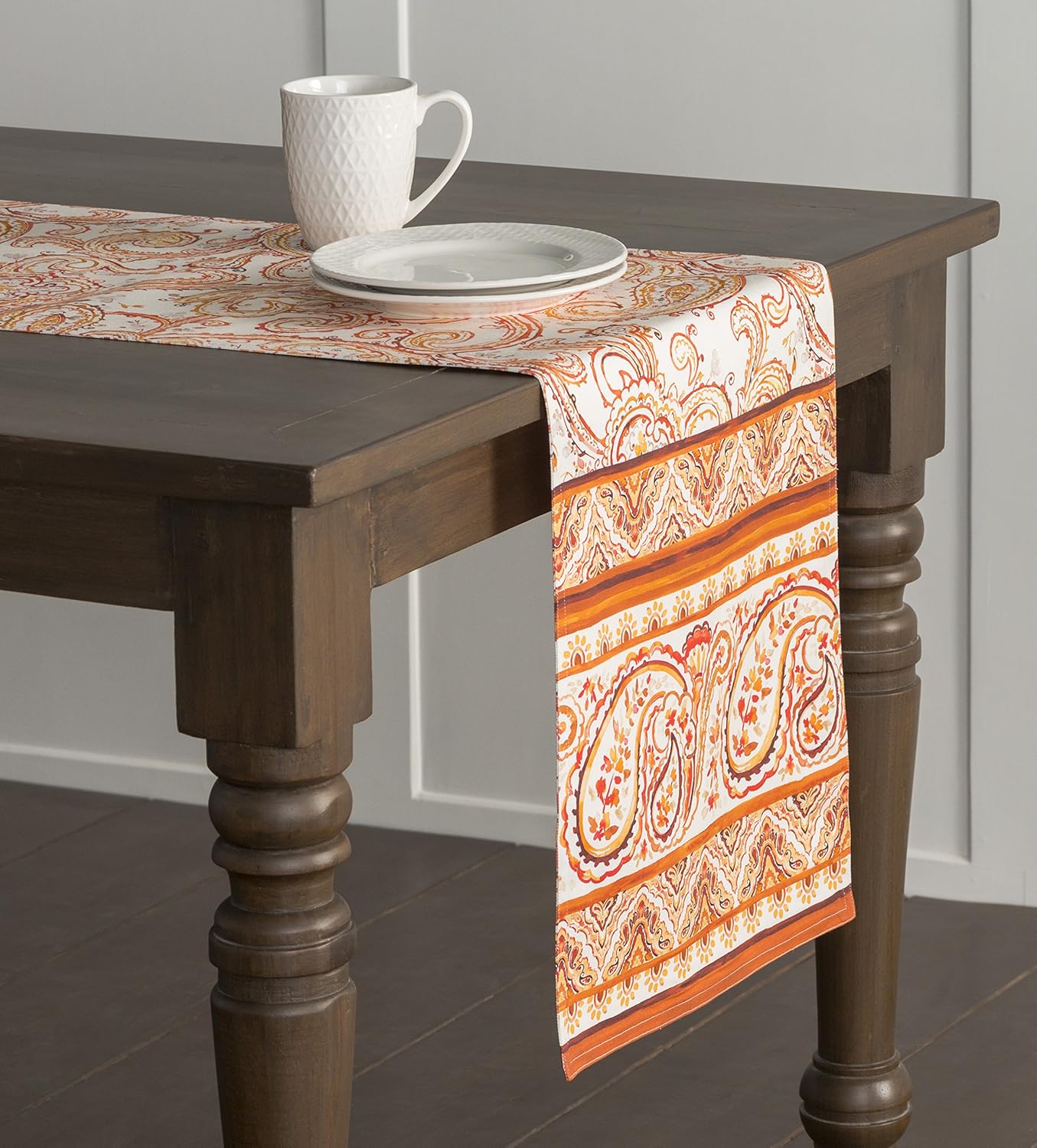 Maison d' Hermine Table Runner 100% Cotton Single Layer Table Runners 48 inches Long Decorative for Home Kitchen Dining Party Baby Shower Wedding Bridal Shower (Palatial Paisley, 14.50" x 48")