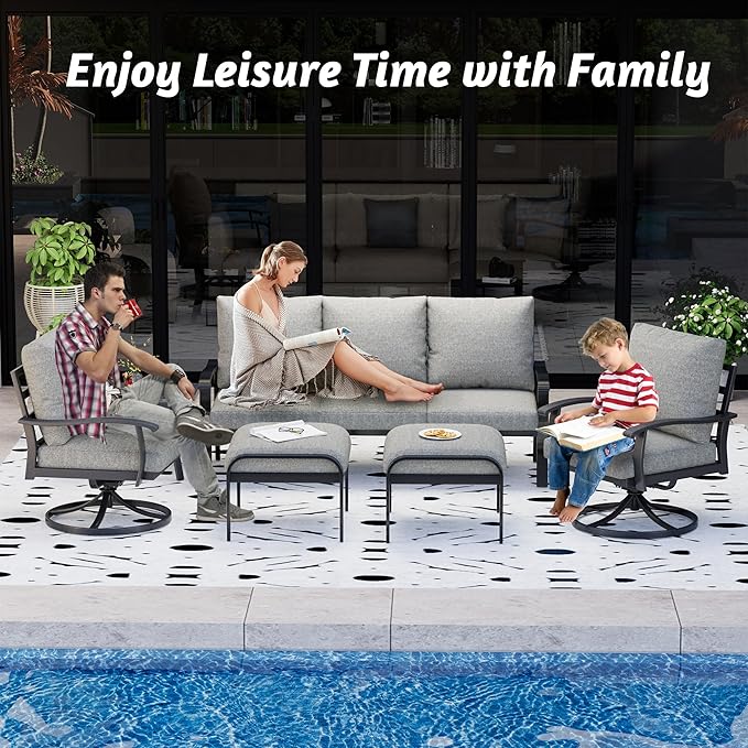 HOMREST Patio Furniture Sets 6 PCS Outdoor Metal Conversation Sets, 360 Degree - Image 7