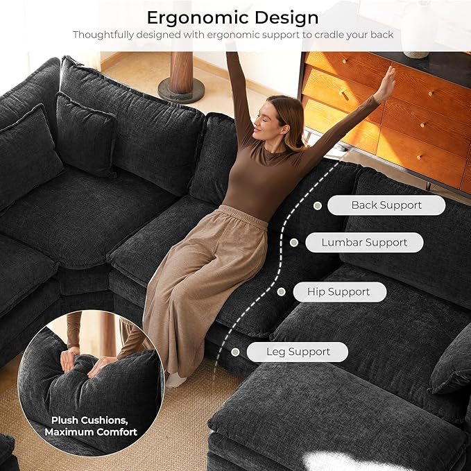 ELUCHANG 150" Oversized V-Shaped Cloud Couch Modular Sectional Sofa - Image 5