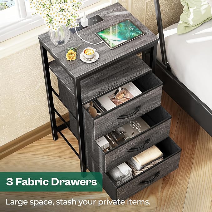 Huuger Nightstand with Charging Station, 27.6 Inch End Table Bedside Table with - Image 5